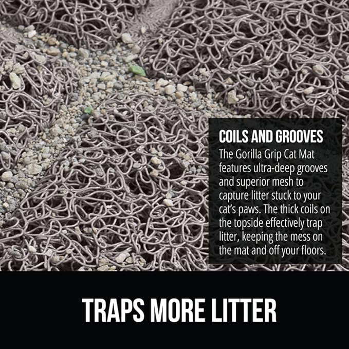 GORILLA GRIP Cat Litter Box Mat, 35x23 2 Pack, Water Resistant, US Designed Kitty Litter Trapping Mats, Easy to Clean Scatter Control, Less Mess and Clean Floors, Kitten Supplies for Indoor Cats, Grey