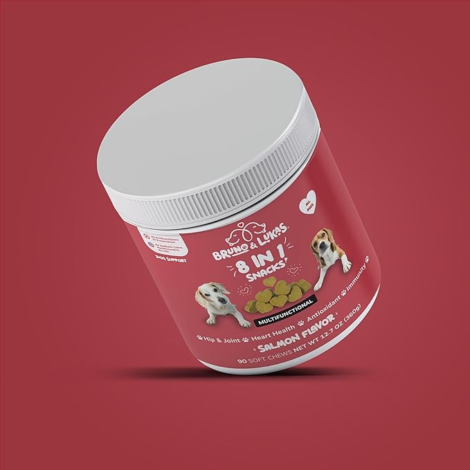 Multivitamin for Dogs – 8-in-1 Dog Multivitamins Chewable Supplement with Glucosamine for Joint Pain Relief, Hip & Joint Support, Skin & Coat Supplement with Omega Fish Oil – Salmon Flavor – 90 Chews
