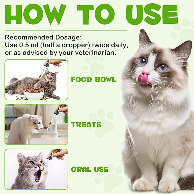 Probiotic for Cats, Natural 3 in 1 Cat Probiotic Drops Helps to Relieve Diarrhea, Supports Gut Health, Itchy Skin Relief, Allergies & Immunity, Digestive Enzyme Cat Supplement Drops - 60 ml / 2 fl.oz
