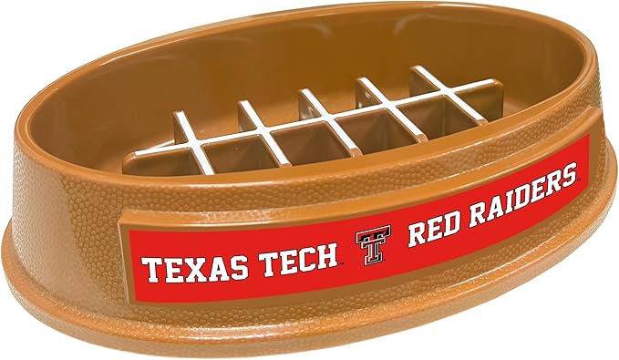 NCAA Super-Bowl - Texas TECH RED Raiders Slow Feeder Dog Bowl. Football Design Slow Feeding Cat Bowl for Healthy Digestion. Non-Slip Pet Bowl for Large & Small Dogs & Cats