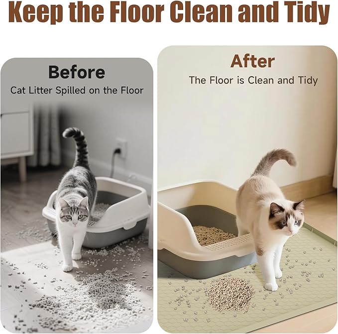 Pawinner Cat Mat for Litter Box, 40" X 28" Large Silicone Cat Litter Trapping Mat, Waterproof Cat Litter Mat, Soft on Kitty Paws, Easy to Clean, Non-Slip Kitty Scratch Pad for Floor(Yellow)