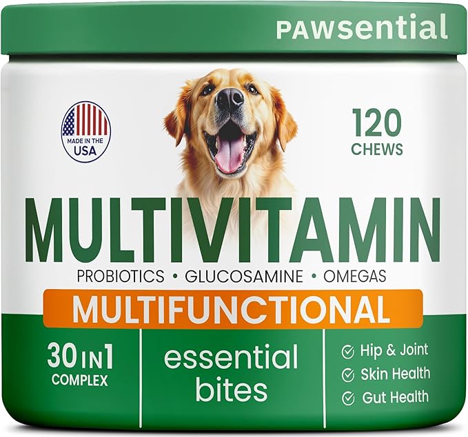 Vitamins for Dogs - 4 in 1 Complex with Omega, Glucosamine, Probiotics and Vitamins - 120 Chews Single Pack Roasted Turkey