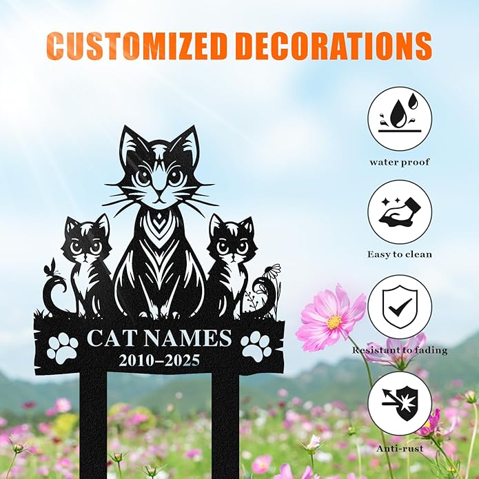 Personalized Memorial Marker for Departed Feline Friends, Handcrafted Cat Grave Stone