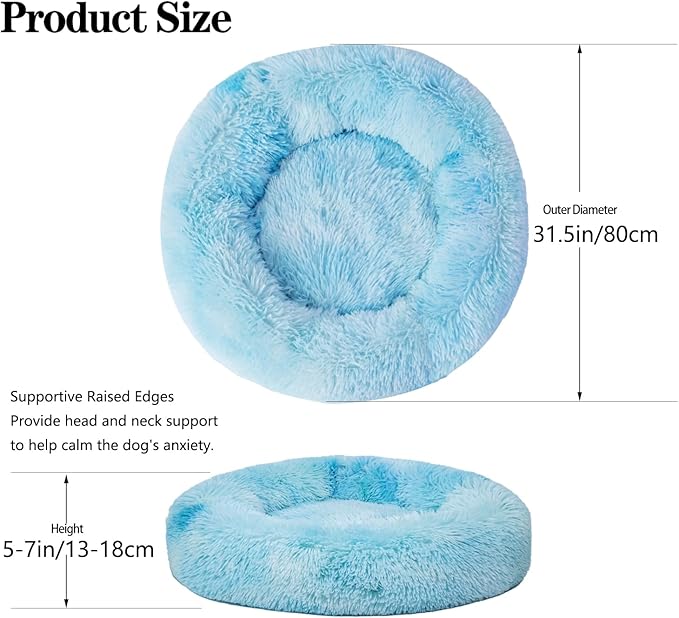 Calming Dog Bed for Big Dogs, 39'' Round Anti-Anxiety Warm Fluffy Plush Faux Fur Bed, Soft Anti-Slip Donut Washable Big Pet Bed, Cozy Big Dogs Bed, Fits up to 100 lbs Pets