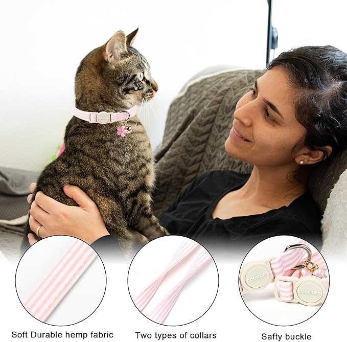 2 Pack Pink Purple Cat Collars Breakaway with Bell, DOGWONG Safety Buckle Cat Collar for Girl Boy Cats and Small Dogs，Adjustable 7-12 Inch,Pet Supplies Accessories
