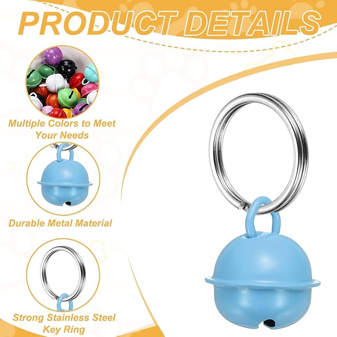 Cat Bells, Small Pet Copper Bells Collars Charm with Key Rings Loud Crisp Sound Anti-Lost Pendant Accessories