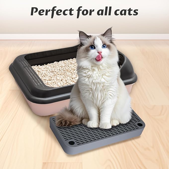 Cat Ramp Litter Box Step, Small Senior Cat Litter Box Mats Ramp for Floor with Filter Function, Low Entry Cute Cats Food Mat Stairs Prevent Tracking, Silicone Small Boxs Shield Catcher Mat Dark Grey