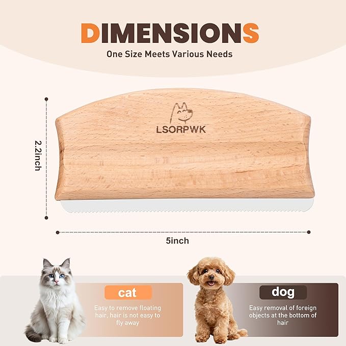 Deshedding Grooming Tool for Dogs, Cats & Horses, Pet Hair Brush, Works for Short & Long Haired Pets, Ergonomic Design Wood Groom Brush.