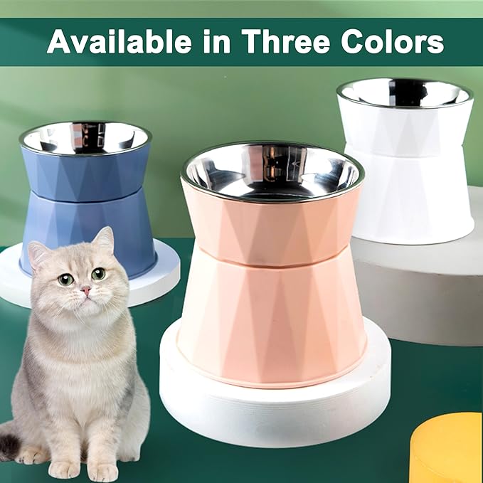 Elevated Cat Bowls for Food and Water 2Pcs, Raised Cat Food Bowls Beneficial for Digestion, Resonable Height, Whisker-Relief, Easy to Clean, 13oz(White)