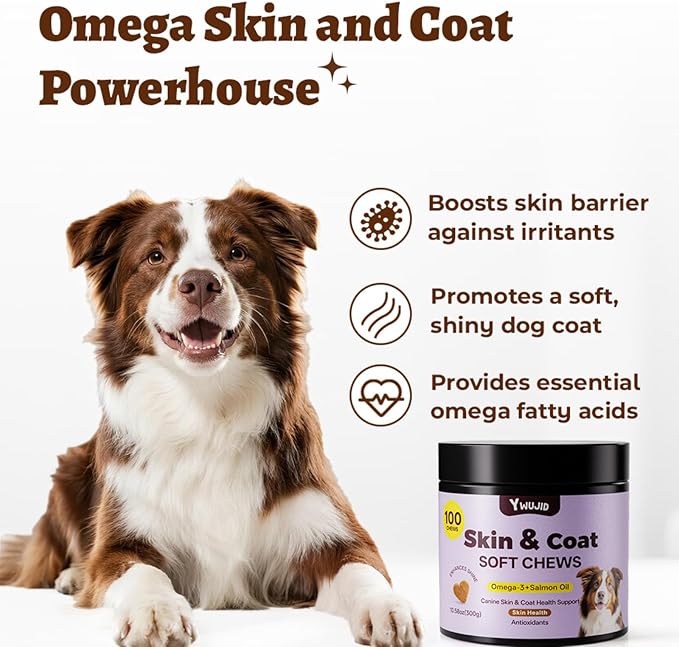 Salmon Oil Skin & Coat Supplement for Dogs-Omega 3 Fish Oil for Dog Healthy Skin & Glossy Coat with EPA & DHA Fatty Acids Heart Hip Joint Health,Skin Allergy,Hot Spots,Dry Skin,Itch Relief,Shedding