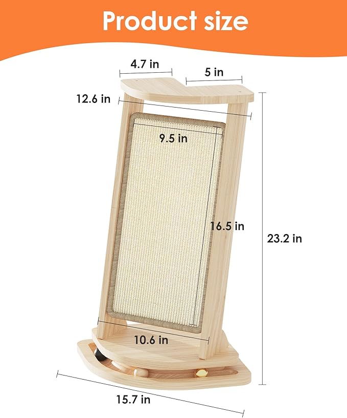 Corner Cat Scratcher with Track Balls, 23.2'' Vertical Sisal Scratcher for Furniture Sofa, Replaceable Sisal Scratch Pad for Wall Furniture Protector