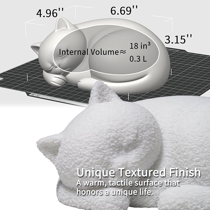 White Resin Cat Urns for Ashes, Sleeping Matte White Pet Urns for Cats, Fur-Like Texture Urn for Cat Ashes, Secure Threaded Closure, Holds Cats Up to 7kg, 6.69 x 4.96 x 3.15 Inches
