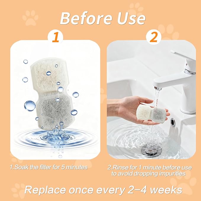 32 Pack Cat Water Fountain Filters,16 Pack Cat Water Fountain Replacement Filters & 16 Pack Pre-Filter Sponges,Fountain Filter Replacement for GIOTOHUN S11 and HOOISE 74oz