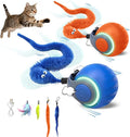 2PCS Interactive Cat Toys Ball,Newly Upgraded Speedy Tail Cat Toy with USB Charging,Automatic Smart Interactive Cat Toys for Indoor Cats with 6 Tails-Blue&Red