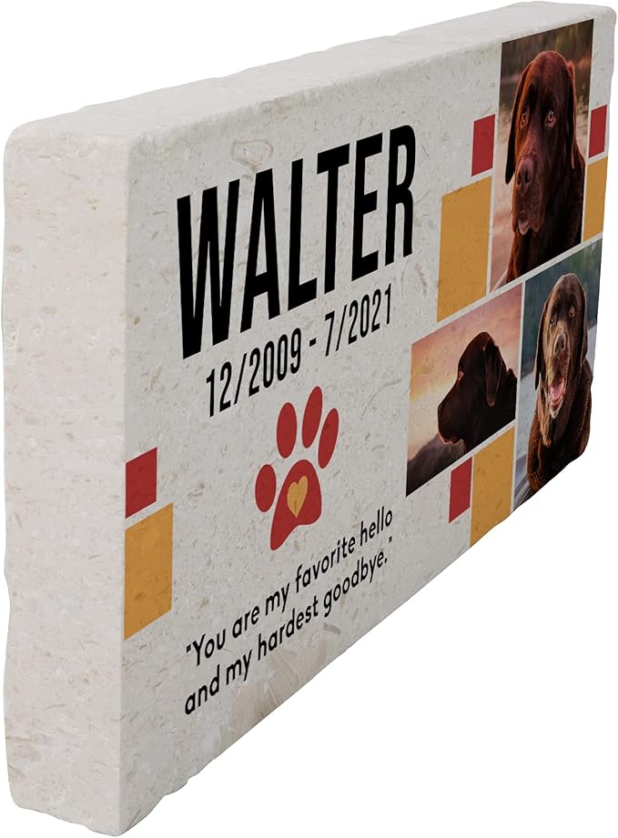 Personalized Pet Memorial with Keepsake Photo on Limestone - Headstones, Garden Stones, and Grave Markers for Dogs - Dog Memorial Stone, Pet Memorial Gifts - 12”x 6”x1.25" (C. Walter Design)