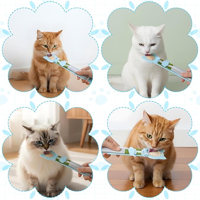 Cat Treat Spoon Squeeze,10.43 X 2.36 In Cute Cat Treat Feeder Spoon, Multifunctional Durable Cats Treats Feeder Spoons, Comfortable Grip,Suitable for Cats Liquid Treats and Wet Food, Blue