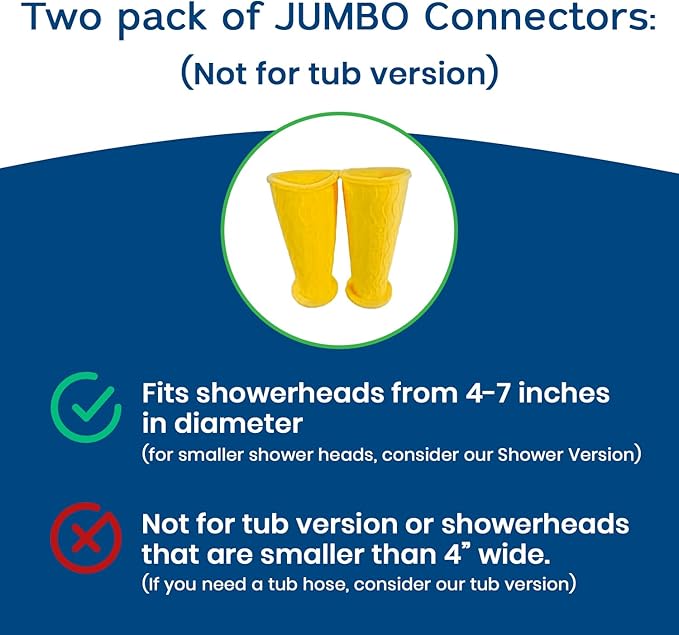 (2 Pack) Replacement Water Hose Connectors for JUMBO Rinseroo. Fits shower heads 4-7 Inches Wide, Easy Install Hose Attachment for Shower Cleaning (Rinseroo Sold Separately, Not for Tub Version)
