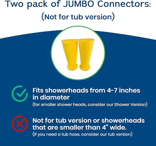 (2 Pack) Replacement Water Hose Connectors for JUMBO Rinseroo. Fits shower heads 4-7 Inches Wide, Easy Install Hose Attachment for Shower Cleaning (Rinseroo Sold Separately, Not for Tub Version)
