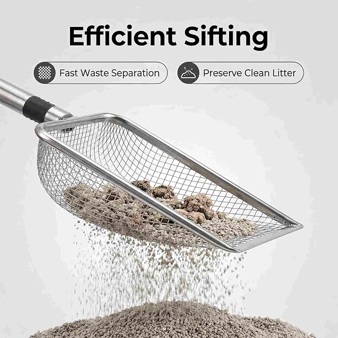 Chicken Poop Scooper 2 Pack, Stainless Steel Chicken Coop Scoop with 3.8mm & 5mm Mesh, Metal Litter Scoop for Chicken Coop Cleaning, Cat Litter Box and Sand