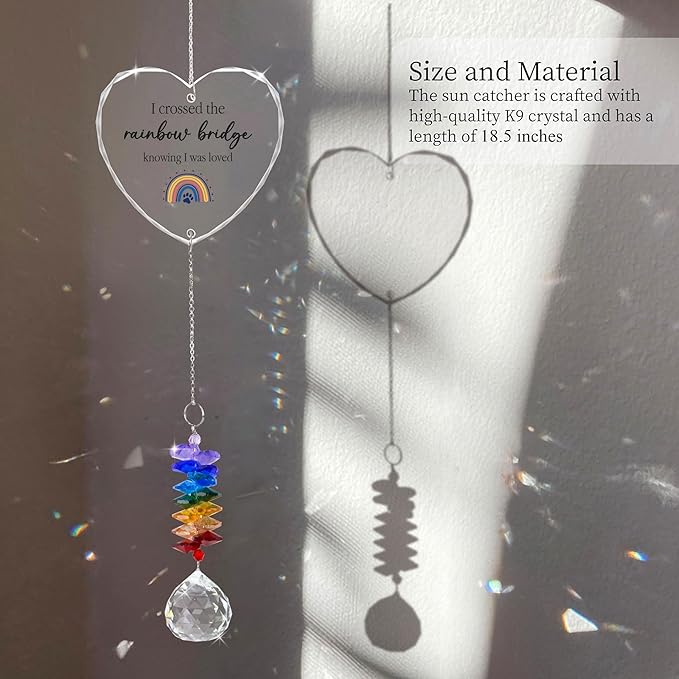 Pet Memorial Suncatcher I Crossed The Rainbow Bridge - Dog Memorial Gifts - Pet Loss - Thoughtful Dogs and Cats Remembrance - Pet Sympathy - Crystal Bereavement Gift
