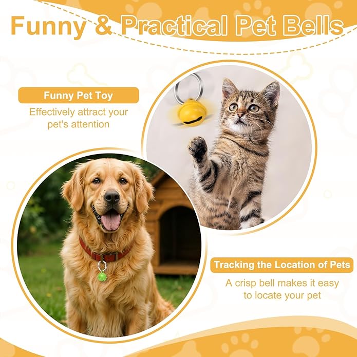 Cat Bells, Small Pet Copper Bells Collars Charm with Key Rings Loud Crisp Sound Anti-Lost Pendant Accessories