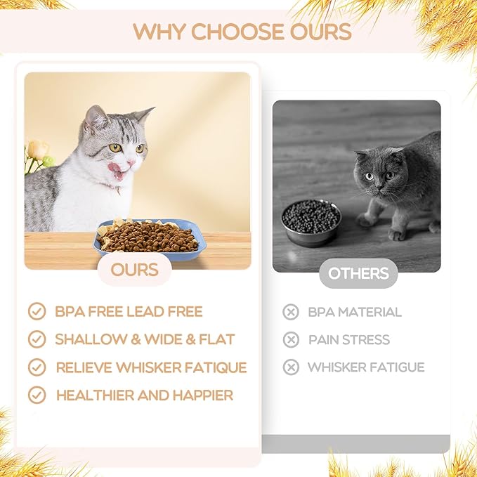 8 Pieces Whisker Fatigue Cat Bowls, 6 Inch Shallow Cat Food Dish Wide Pet Feeding Bowls, Wheat Straw Pet Plate for Kittens and Short Legged Cats