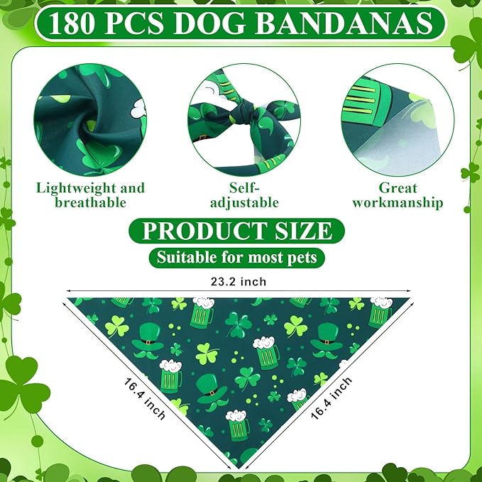 Sanwuta 120 Pcs St. Patrick's Day Dog Bandanas Bulk Shamrock Bandanas for Dogs St. Patrick's Day Adjustable Washable Pet Triangle Scarf Green Dog Scarf for Small and Medium Pets, 30 Styles