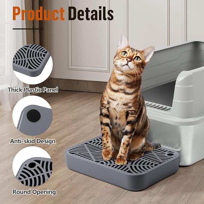 Cat Litter Box Ramp, Litter Box Step Mat with Filter Function for Self-Cleaning Cat Litter Box, Easy to Clean, Cats Pedal Step Stool Ideal for Kitten & Elderly Cats (Dark Grey)