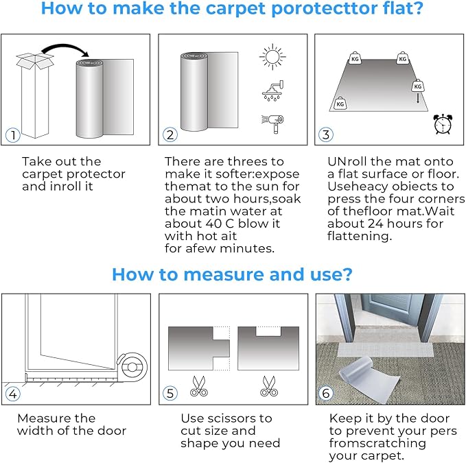Carpet Protector for Pets Cat Scratch Carpet Protector Easy to Cut Plastic mat for Carpet Anti Scratch Under Door Mat Carpet Scratch Stopper from Cat Dog Scratching 3.6FT (Clear, 2pcs)