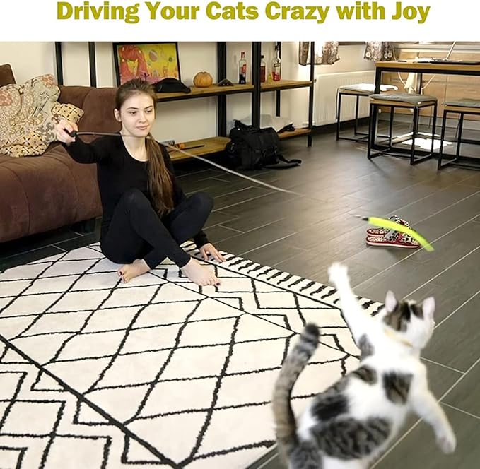 24 PCS Cat Worm Toy Replacement Teaser with Bell Refills Indoor Cat's Interactive Wand and Catch Wand Soft Squiggly Worm Teaser Refills Attachment Interactive Catch Toy Accessories （6 Color）