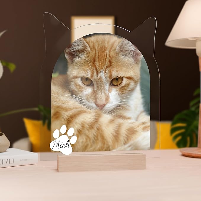 EGD Customized Gifts for Cat Memorial Gifts | Personalized Picture Frame for Cat Lover Gift with Name & Picture | Pet Loss Sympathy Gift with Custom Photo Gifts | Pet Portrait Display (A. Cat)