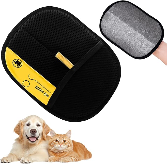 Electrostatic Pet Hair Removal Gloves | Effortless Deshedding for Dogs & Cats | Reusable & Machine Washable for Sofa, Car, Clothing & Beds (Black)