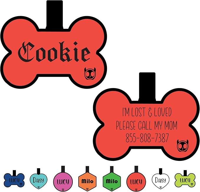 Silicone Silent Dog Tag Personalized with 5 Lines of Custom Deep Engraved Durable Soundless Pet ID Name Tag Bone Red