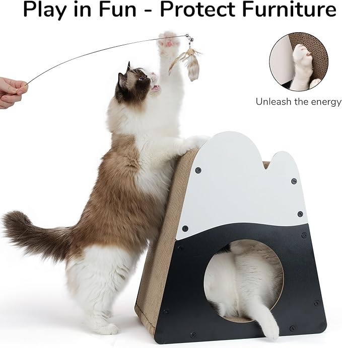 FUKUMARU Cat Scratcher House, 19.5 Inch Cozy Cardboard Cat Scratcher, Moutain Shape Vertical Bed Lounger, Durable Cats Scrathing Pad for Indoor Cats, Safe & Secure
