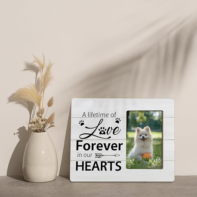 Pet Memorial Gifts Picture Frame, Dog Passing Away Sympathy Gift for Loss of Dogs, A Lifetime of Love Forever in Our Hearts Frames Fits 4x6 Photo