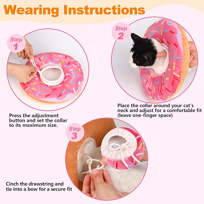 Cat Cone Collar Soft, Comfortable Cat Donut Collar After Surgery, Adjustable Elizabethan Recovery Collars & Cones to Stop Licking, Lightweight Neck Collar Soft Cone for Cats Small Dog (Pink, Large)