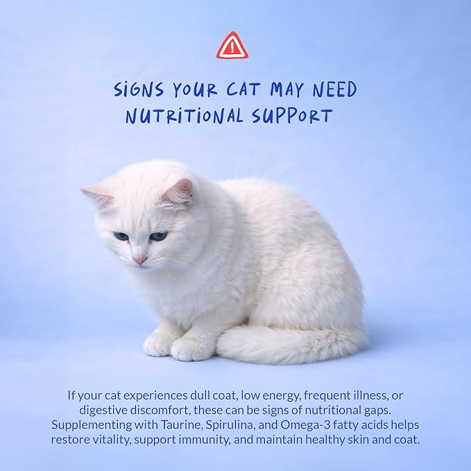Multivitamin for Cats - 4oz Powder - L-Lysine, Taurine, and Spirulina for Immune Support and Eye Health - Fish Oil & Vitamins for Skin and Heart Health. (for Cats)
