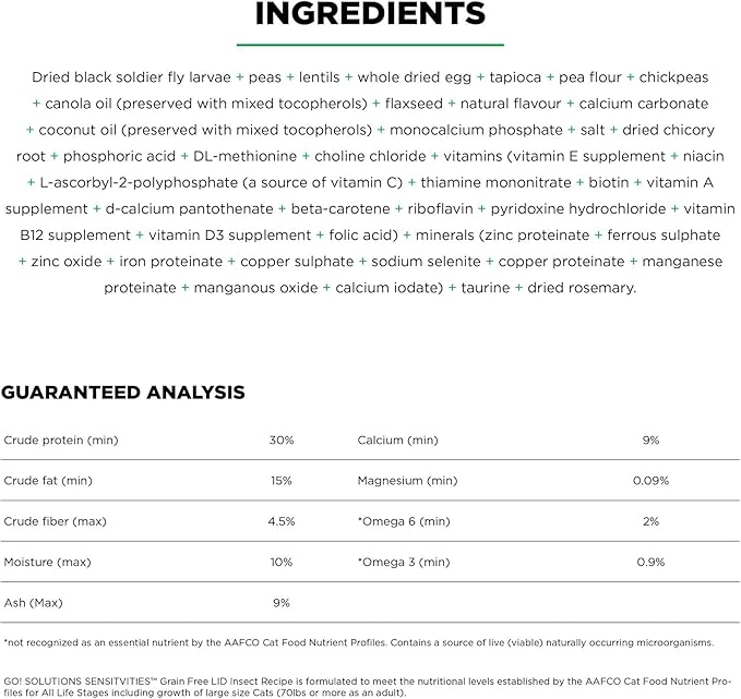 Go! Solutions Sensitivities Limited Ingredient Insect Grain-Free Dry Cat Food, Chicken-Free Kibble Made by Experts for Sensitive Stomachs & Food Allergies, for Adults, & Seniors, 6 lb Bag