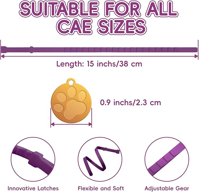 Calming Collars for Cats, 4 Packs Adjustable Calming Cat Collar with Pheromone Scent, with Yellow Gold Pendants, 120 Days Calm Relief for Anxious Cats, 15 Inch, Purple
