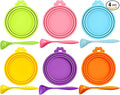 6-Pack Pet Food Can Lids, Silicone Dog Food Lids for Cans, Universal Wet Cat Food Lid Covers, Leakproof Reusable Plastic Can Covers, One Fits 3 Standard Sizes with Matching Scoops, Multicolored