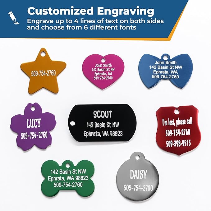 GoTags Dog Tags, Personalized Engraved Dog and Cat ID Tags for Pets, Custom Engraved on Both Sides, Various Shapes Including Bone, Round, Heart, Bow Tie, Star, and Badge (Bow Tie, Large - Pack of 1)