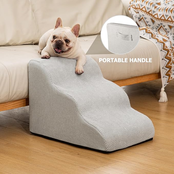 Dog Ramp and Stairs for Small Dogs & Cats,3-Step Pet Stairs for Couch Sofa and Chair,Indoor Anti-Slip Dog Stairs for Old Cats and Puppy,Light Grey