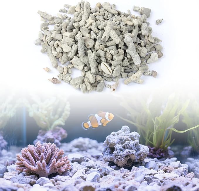 1.1lb/500g Net-bagged Crushed Coral Aquarium Filter Media, Fish Tank Coral Filter for Improving Water Quality, Reusable Crushed Coral Filter, for Cloudy Water Conditions & Frequent Fish Illnesses