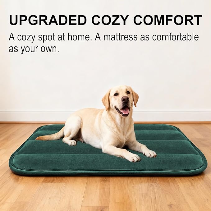 Dog Crate Pad, Ultra Soft & Anti-Slip Kennel Mat, Secure Fit for Metal Crates & Dog Cages, Washable Cozy Bed for Small Medium Large Dogs (Green, L(34"*20"*1.5"))