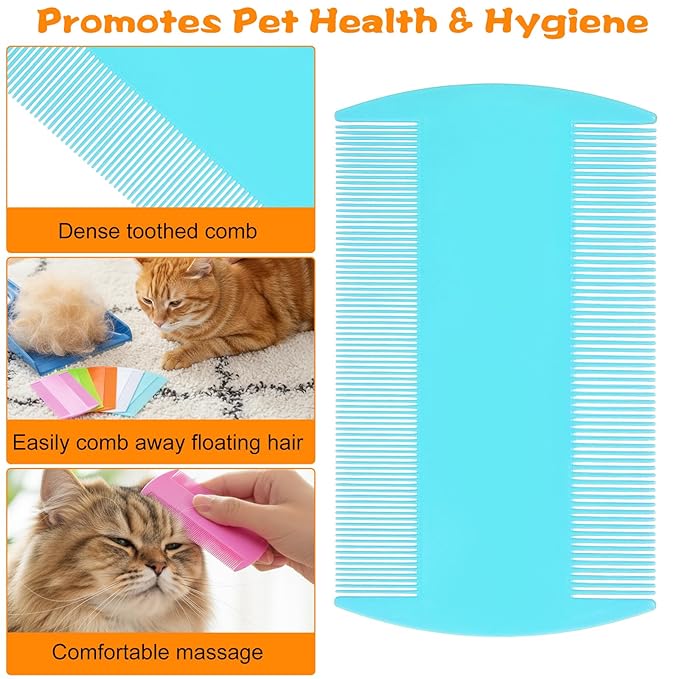 100 Pcs Pet Flea Combs, Double Sided Fine & Wide Tooth Comb for Cats and Dogs, 5-Color Assortment for Tear Stain Removal, Flea, Lice, and Dandruff Grooming Tool