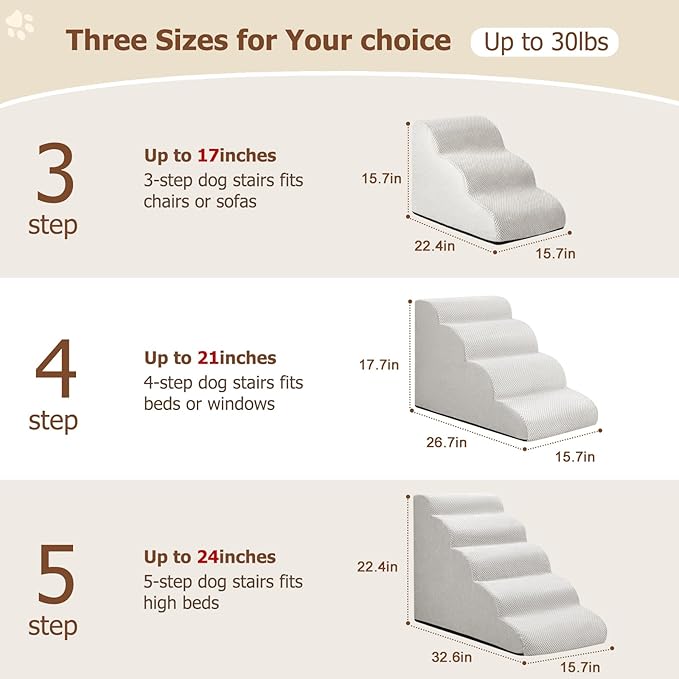 Dog Steps for Bed and Couch,4-Step Dog Stairs and Ramp for Small Dogs & Cats,Indoor Anti-Slip Pet Stairs for Old Cats and Puppy,Light Grey