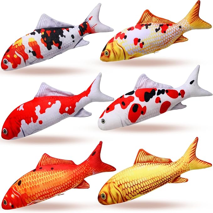 Barydat 6 Pcs 12 Inch Fish Plush Cat Toy Pillow Fish Stuffed Animal Soft Cushion Realistic Carp Toy for Pets Birthday Gift(Classic Style)