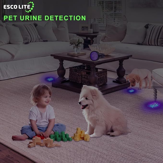 ESCO LITE UV Flashlights Black Light for Pet Urine Detection 51 LED Blacklight Flashlight for Dog Cat Stains, UV Light Flashlight for Resin, Carpet, Hotel, Bathroom with Battery