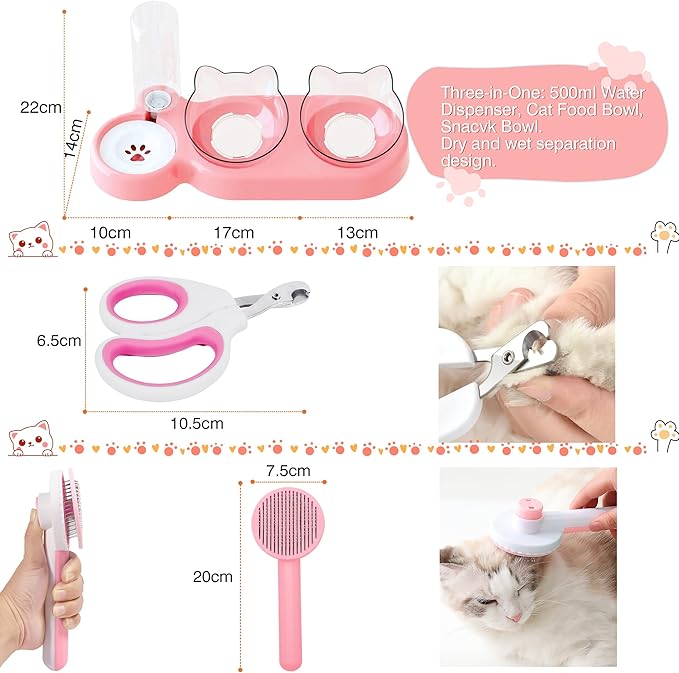 Kitten Starter Supplies Starter Kit, 20 pcs of Cat Essentials and Stuff, Including Cat Bed, Carrier, Litter Mat, Litter Box, Collar, Bowls,and Others, Perfect Choice for New Cat Owner - Pink