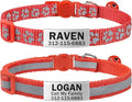 TagME 2 Pack Cat Collar with Name Tag, Personalized Reflective Cat Collar Breakaway with Bell for Boy & Girl Cats, Red